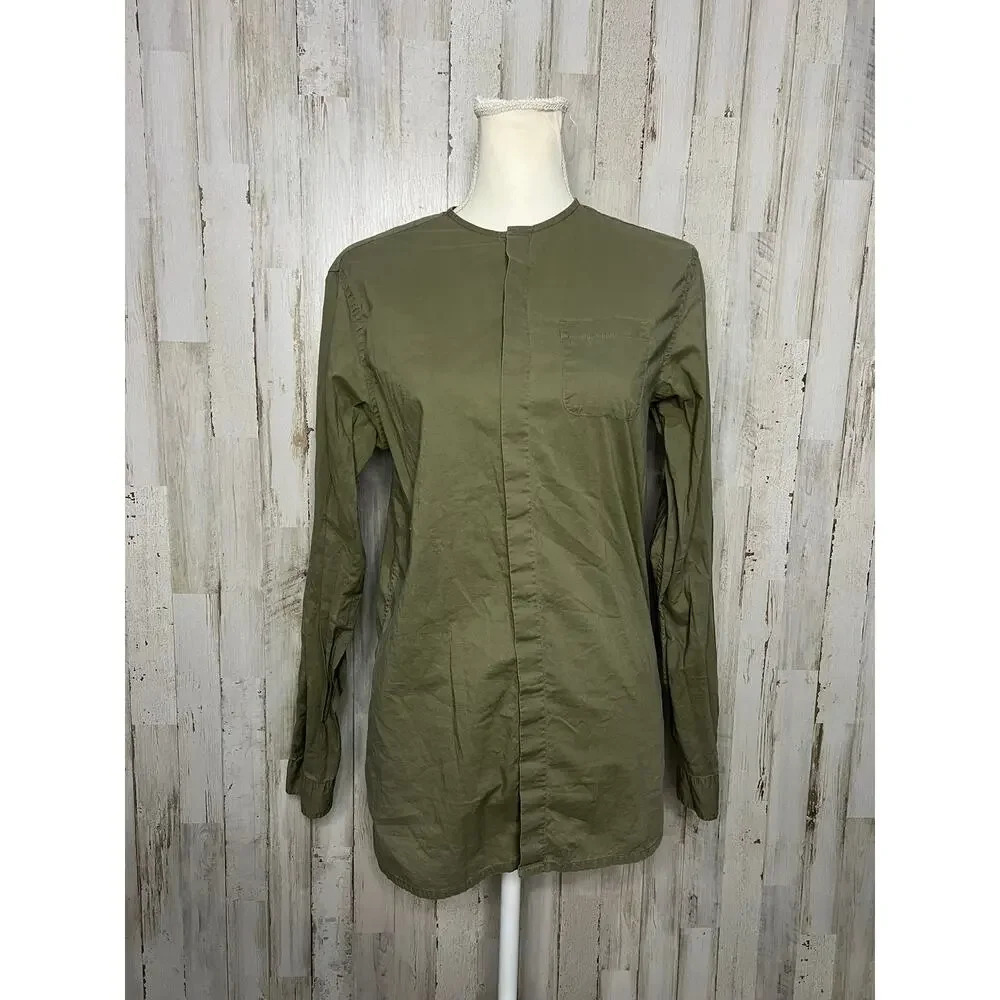 AllSaints Women's XS Slim Fit Button-Up Shirt‎ Olive Green Long Sleeve